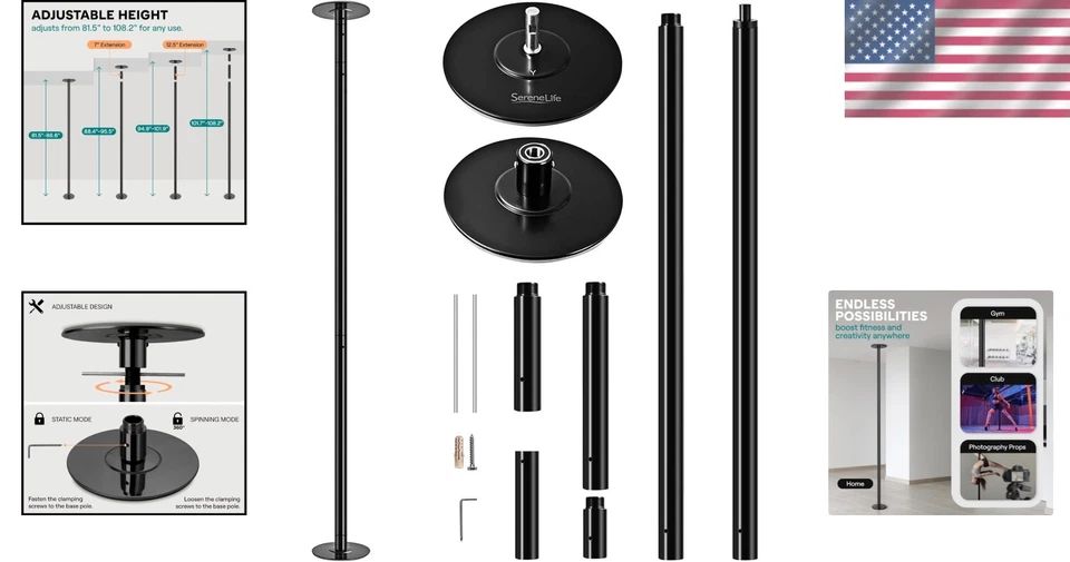 Poste de baile ajustable profesional - 1102 libras de capacidad, función de giro suave Foto 2 de 4