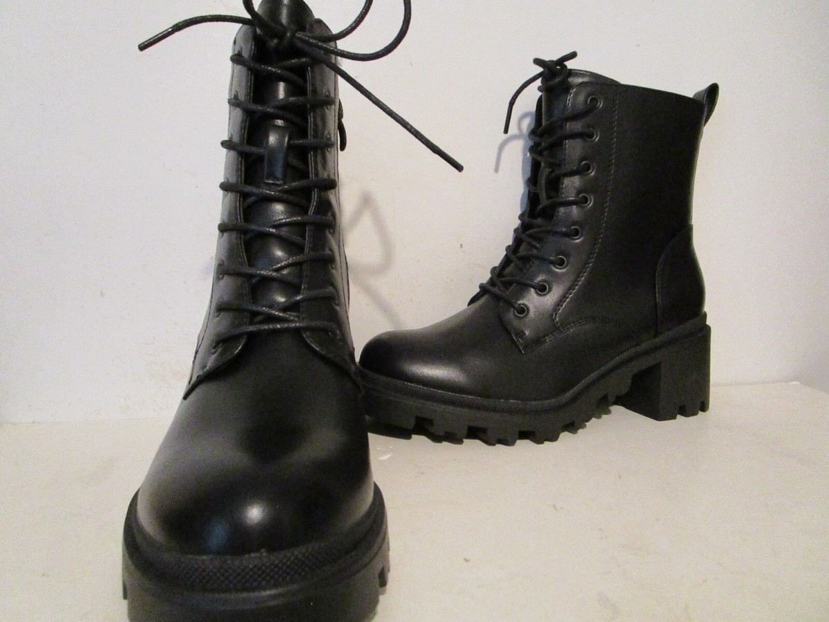 DECARSDZ Womens Combat Biker Moto Heeled Side Zip Mid Calf Boots Black Size 