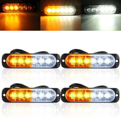 4x White/Amber 6LED Car Truck Warning Caution Hazard Strobe Light Bar Lamp 12V