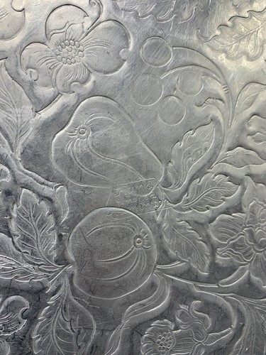 Vintage Large Round HAND WROUGHT Floral Aluminum Handled TRAY 13” - Picture 6 of 9