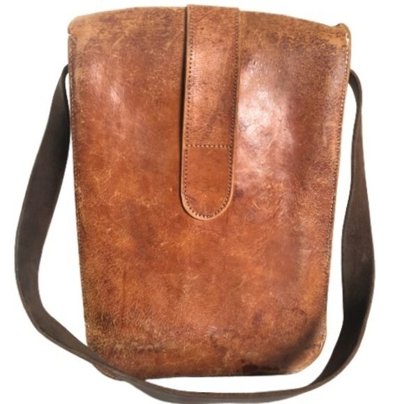 Vintage 70s distressed rectangular shaped brown l… - image 2