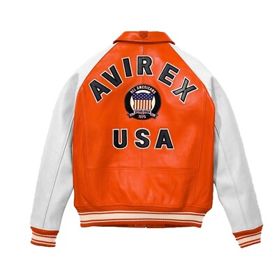 Men's Avirex Real Leather Bomber Jacket American Flight Leather Jacket