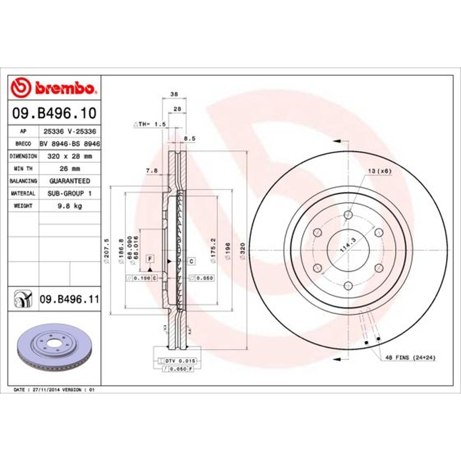 BREMBO UV Coated Brake Disc 09.B496.11