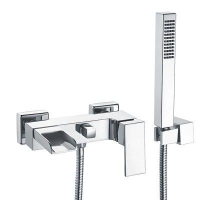 Wandmontage Bad Dusche Mischbatterie Wasserfall Kaskade offener Auslauf modern eckig