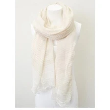 NEW NWT Boutique Ivory & Beige Stripe Fringe Rectangle Scarf