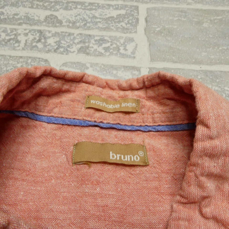 Bruno Linen Shirt Adult XL Salmon Pink Long Sleeve Button Up Breathable Summer - Image 2 of 4