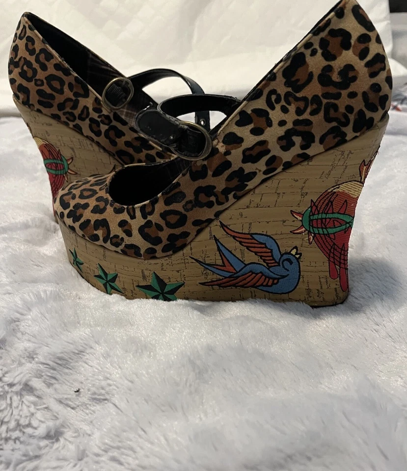 Penthouse 豹纹软木楔形纹身鞋 8.5 码 — 第 2/4 张图片