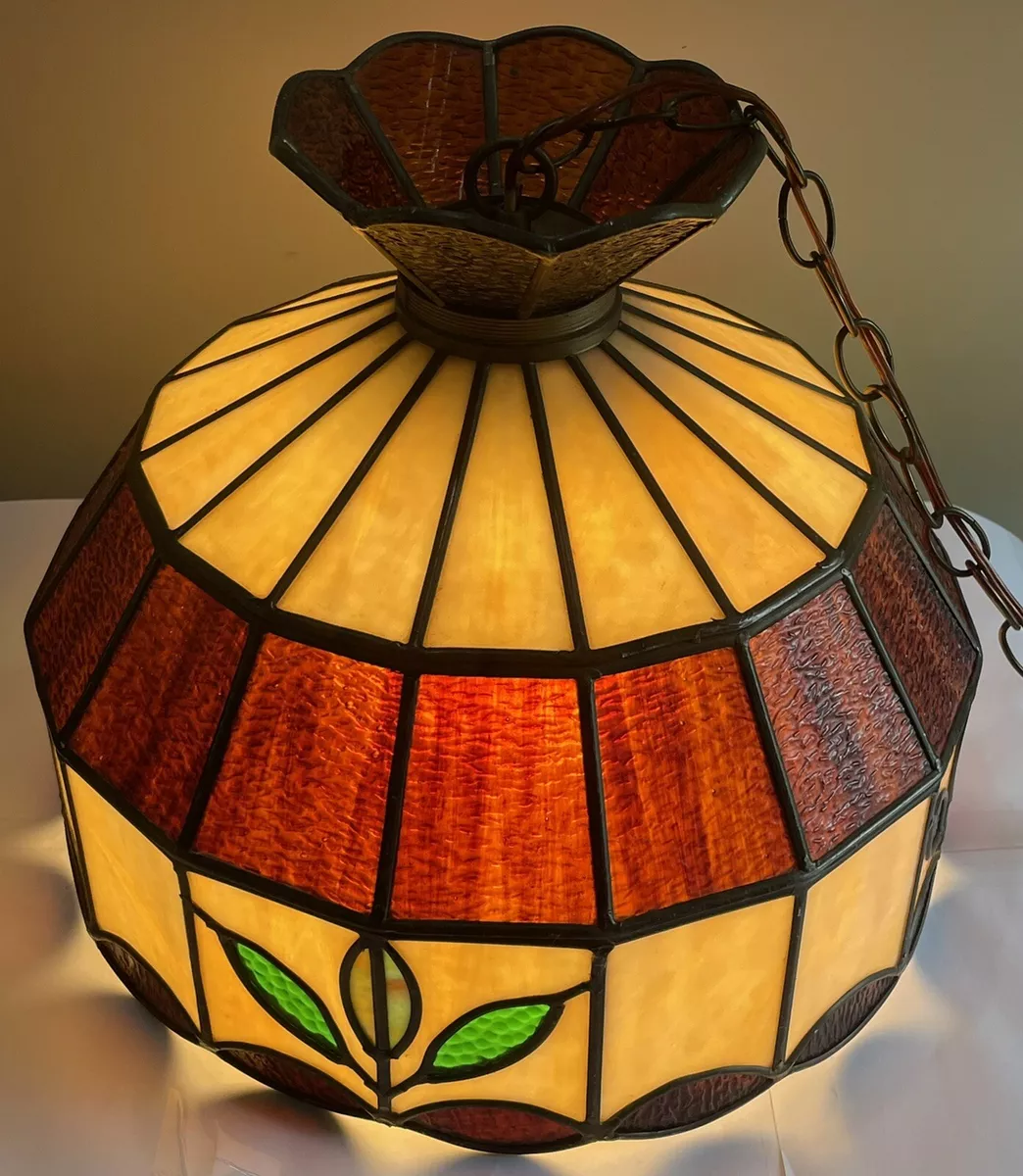 Underwriters Laboratories Stained Slag Glass Tiffany Style Hanging Leaf Lamp 16