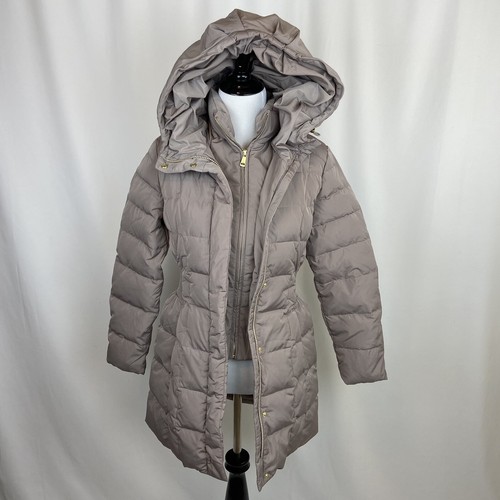 Box-Quilt Down Puffer Coat Cashew (Tan 
