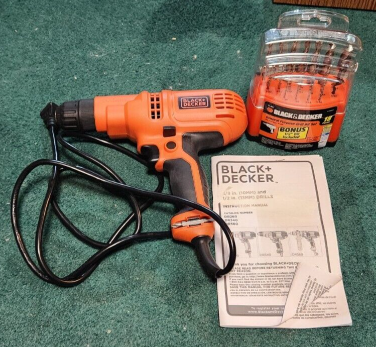 Black Decker DR260 Corded Drill w/Bit 18 PC General