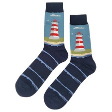 NWT Lighthouse Dress Socks Novelty Men 8-12 Blue Crazy Fun Sockfly