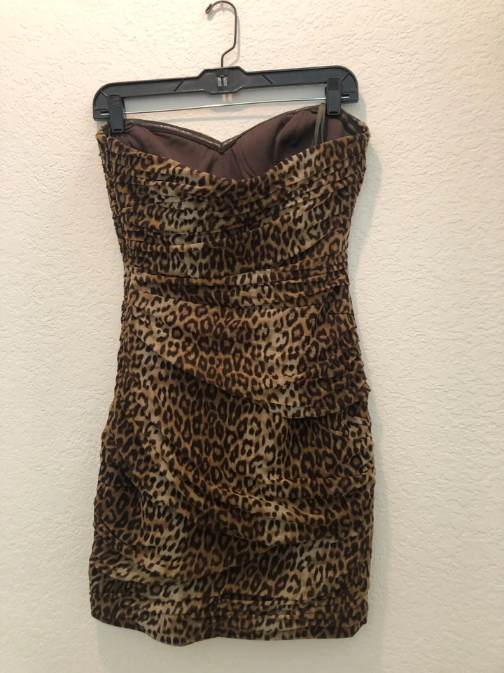 BCBG MAXAZRIA Strapless Leopard Dress 6 Bodycon Mesh "Winnie" $328 NEW HOCO