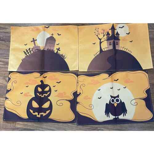 Siilues Halloween placemats, Graveyard, Pumpkin, owl and House 12 x 18 - Picture 1 of 8