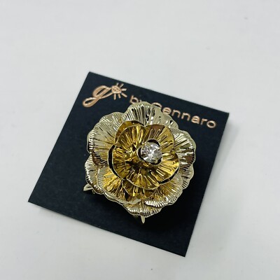 G by Gennaro Womens Size 6/7 Floral Rhinestone Fashion Statement Ring Gold Tone