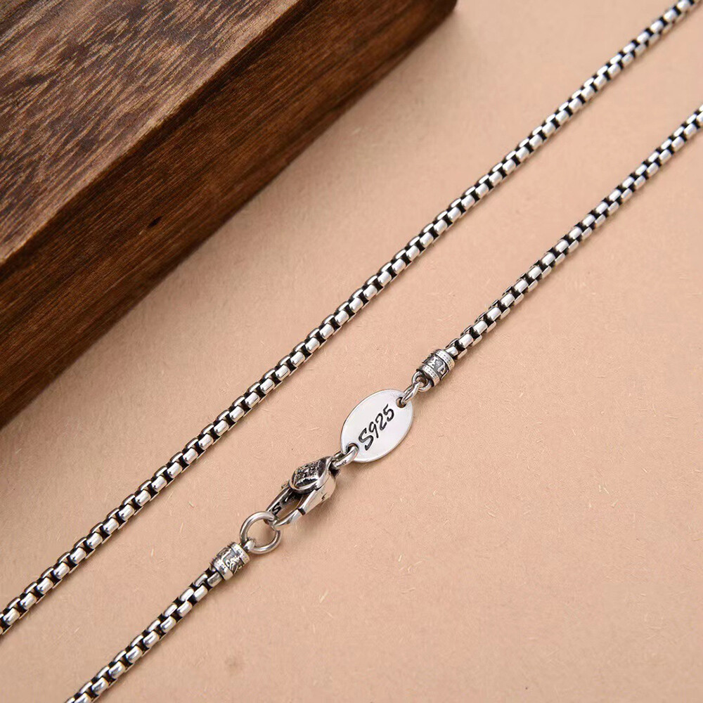 Real Solid 925 Sterling Silver Necklace Round Box Chain Punk