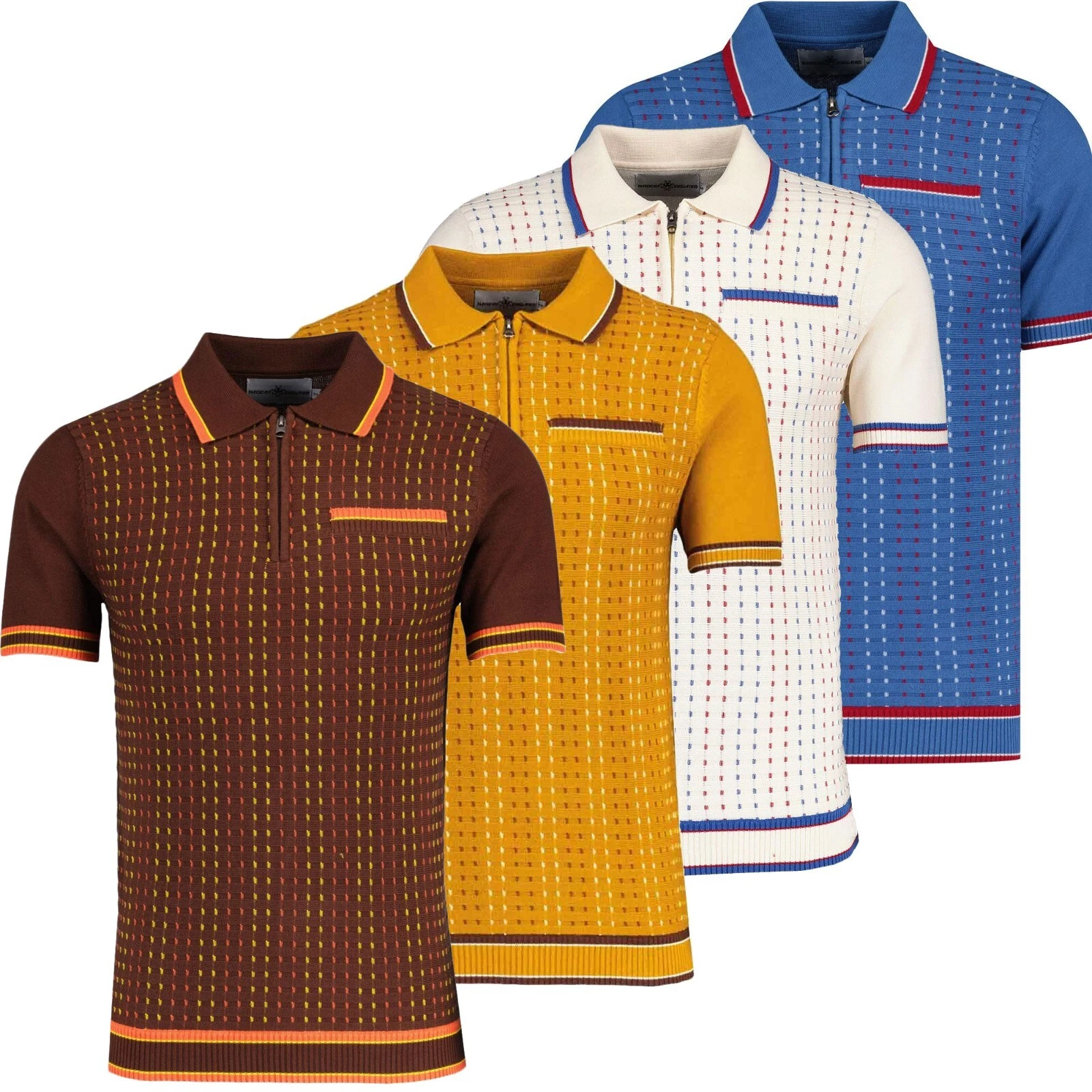 NEW MADCAP MOD 60s 70s JACQUARD KNIT RETRO Zip Neck S/S POLO SHIRT Miles MC1040
Opens in a new windo
