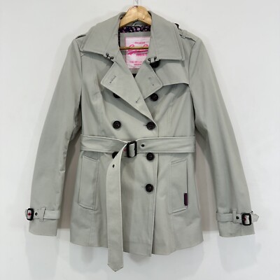 Superdry The Belle Trench Coat Women XS Grey Lined Button Up