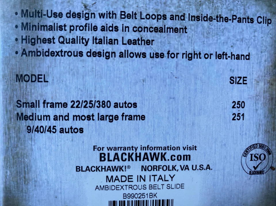 Blackhawk Italian LEATHER HOLSTER FOR Colt 1911 SIZE .45 - Image 4 of 4