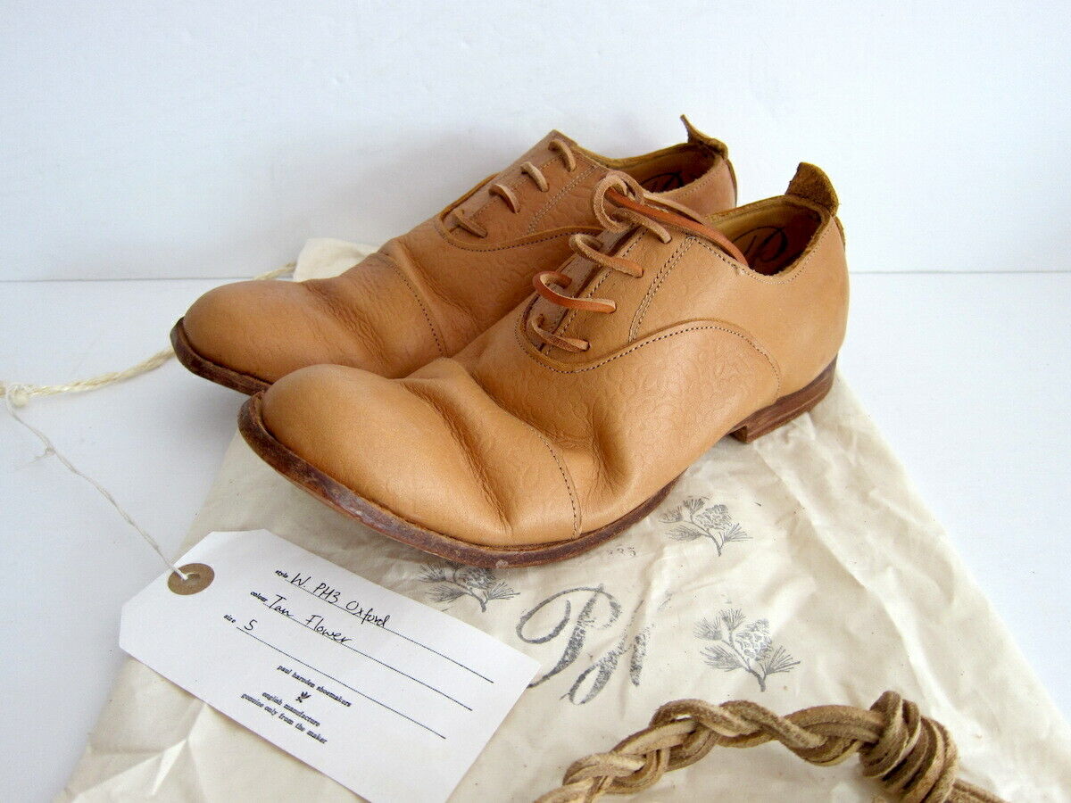 *NWT* PAUL HARNDEN SHOEMAKERS TAN FLOWER LEATHER LACED OXFORDS UNISEX (4L  5L)