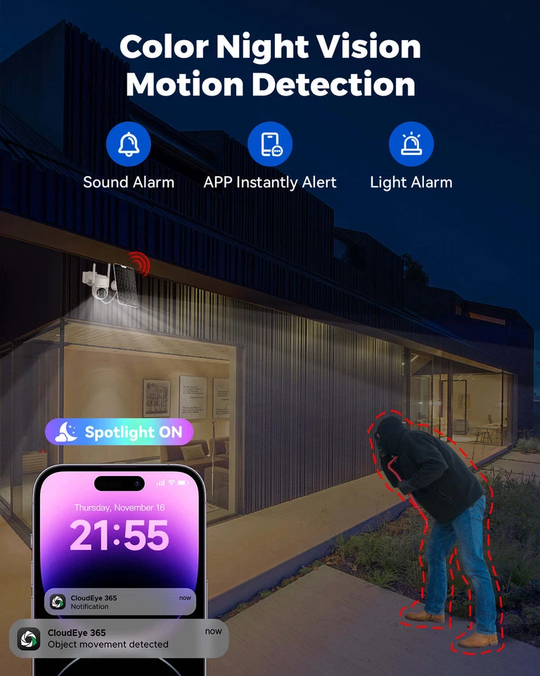 4MP Wireless Home Security Camera System Solar Wifi IP Cameras 10'' Monitor NVR - Image 4 of 4