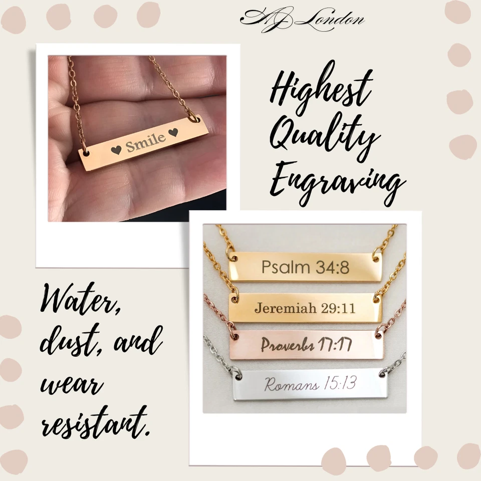 Custom Personalised Bar Necklace Name Date Pendant Laser Engraved Gift — 第 3/4 张图片