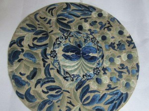 Lge Antique Hand Embroidered Silk Chinese Robe Round Motif 7 7/8" Diameter