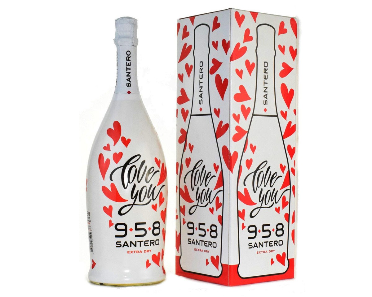 Santero 958 Extra Dry Love, 1.5 Litri, Confezione Regalo Con Due Bicchieri Love