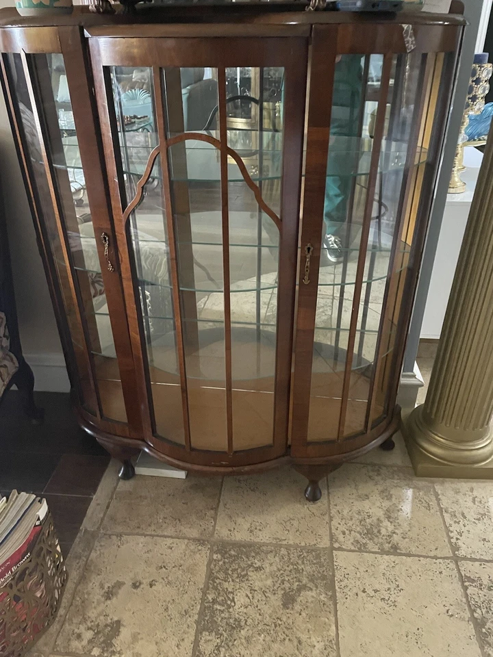 Antique 19th Century, Curved Glass Curio/China /Etagere Display Cabinet - Image 2 of 3