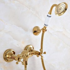 Polished Gold Bathroom Shower Faucet Set Wall Mounted Hand Held Shower Mixer Tap