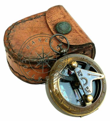 MARITIME VINTAGE BRASS SUNDIAL COMPASS LOT OF 20 PCS WITH LEATHER BOX HANDMADE MARITIME VINTAGE BRASS SUNDIAL COMPASS LOT OF 20 PCS WITH LEATHER BOX HANDMADE