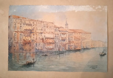 Acquerello Originale VENEZIA - G. MONGERI, 1944 Veduta Canal Grande con Gondola