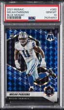 2021 PANINI MOSAIC BLUE MOSAIC #362 MICAH PARSONS ROOKIE RC 50/99 PSA 10