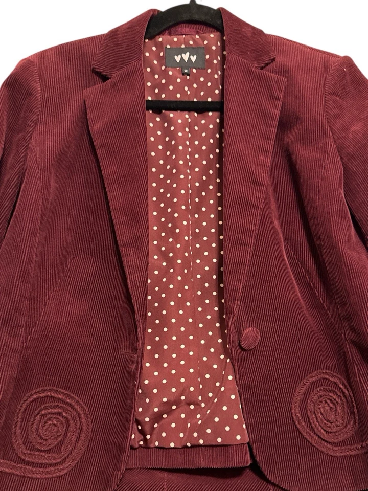 Marks & Spencer A Line Maxi Falda 10R Blazer Talla 12 Pana Borgoña Conjunto Retro Foto 2 de 4