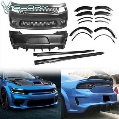 Fits 15-23 Dodge Charger Widebody Whole Bumper Side Diffuser Kits Gloss Black