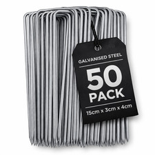 50x Galvanised U Pins Weed Control Fabric Pegs Garden Turf Securing