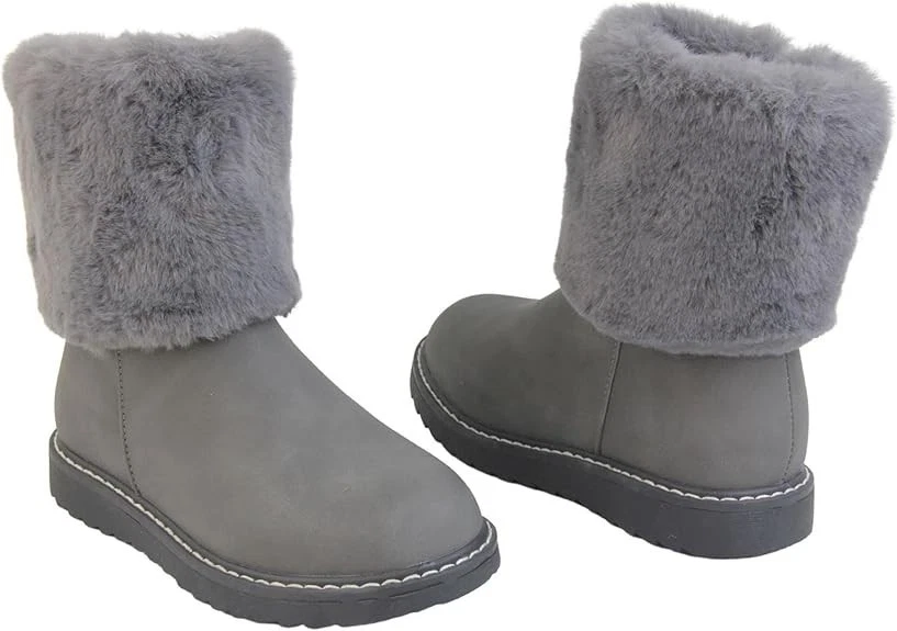 Girls Winter Ankle Boots Kids Fluffy Boots Faux Leather Zip Up Casual Snow Shoe - Image 3 of 4