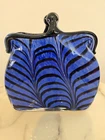 Vtg Hand Blown Art Glass Swirl Feather Print Style Glass Purse/Handbag Vase
