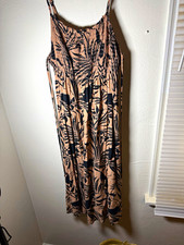 Wild Fable Beige/Black Tropical Floral Smocked Maxi Sundress Adjustable Straps L