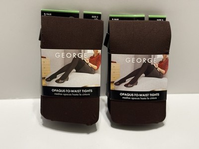 George Opaque-To-Waist Tights Microfiber Legs Brown & Brown Cafe Size 3 New