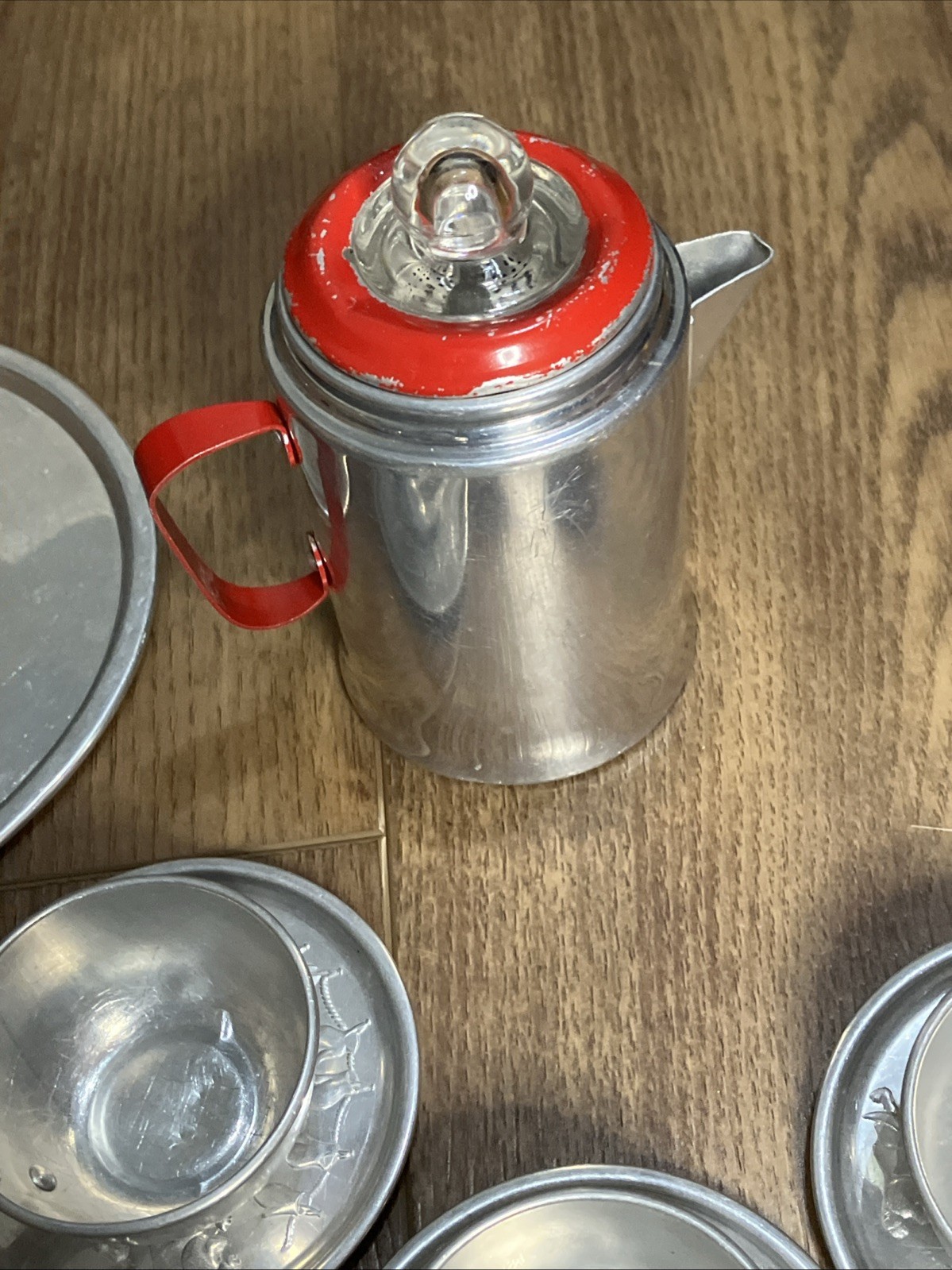 Vintage Little Bo Peep Child Toy 6 Person Aluminum Tea & Dinner Sets 37 Pieces