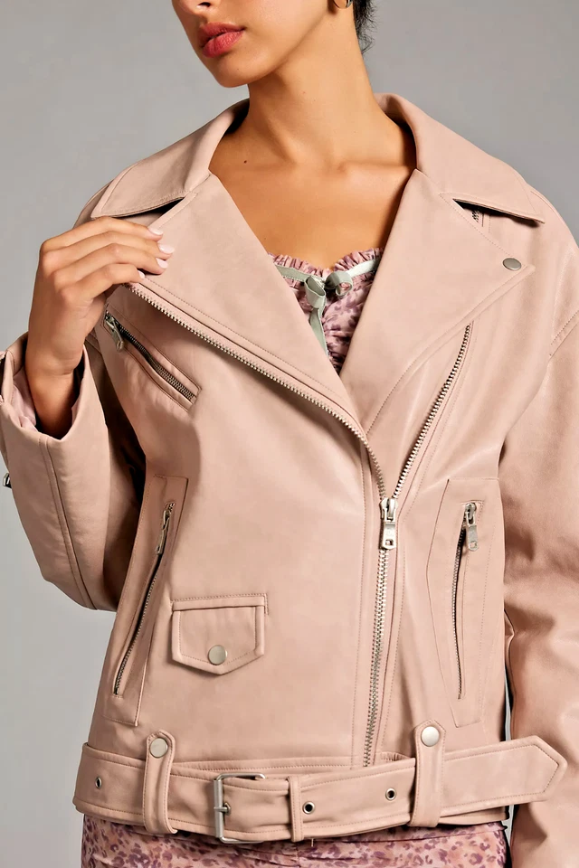 NUEVO CON ETIQUETAS ABRIGO CHAQUETA MOTO ANTHROPOLOGIE AVEC LES FILLES IMITACIÓN CUERO GRAN TAMAÑO M