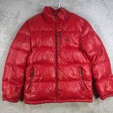 Polo Ralph Lauren Jacket Youth Large 14-16 Red Duck Down Puffer Pony Full Zip