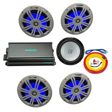 Kicker Marine Audio Bundle   4  6.5  RGB Speakers, 6-Channel Amp, 12  