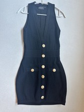 Designer Retrofete Black Gold Button Dress Mini Bodycon Women's S/M Classy