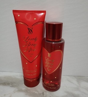 2x Victoria's Secret Lovely Berry Rose Fragrance Mist Body Spray & Body Lotion 