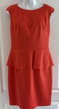 Nine West Size 8 Orange Peplum Sleeveless Dress Career Retro Waist