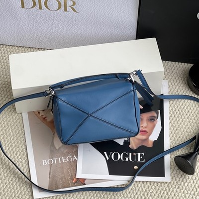 Loewe Puzzle Mini Dark Blue Leather Geometric Crossbody Bag Silver