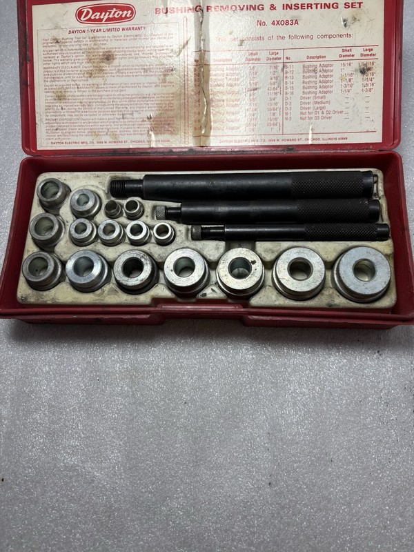 Dayton 4X083A Hand Tool Bushing Removing and Insert Set (missing N-2 nut)