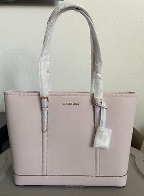 NWT Michael Kors Powder Blush Pink Leather Large Jet Set Travel Tote Bag 