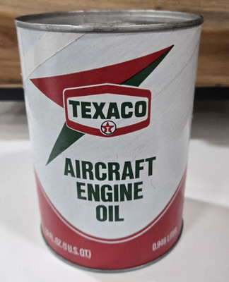 1979 FULL 1 QUART TEXACO AIRCRAFT ENGINE MOTOR OIL CARDBOARD CAN GAS AIR PLANE